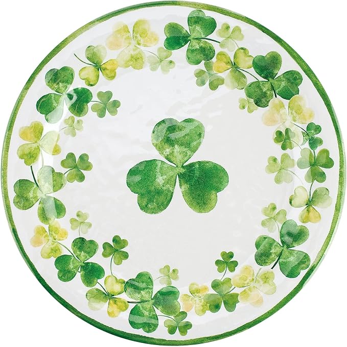 UPware 12 Piece Shamrocks Melamine Dinnerware Sets Outdoor Dishes Set Plates and Bowls Sets St. Patrick's Day Decorations Service for 4 Green