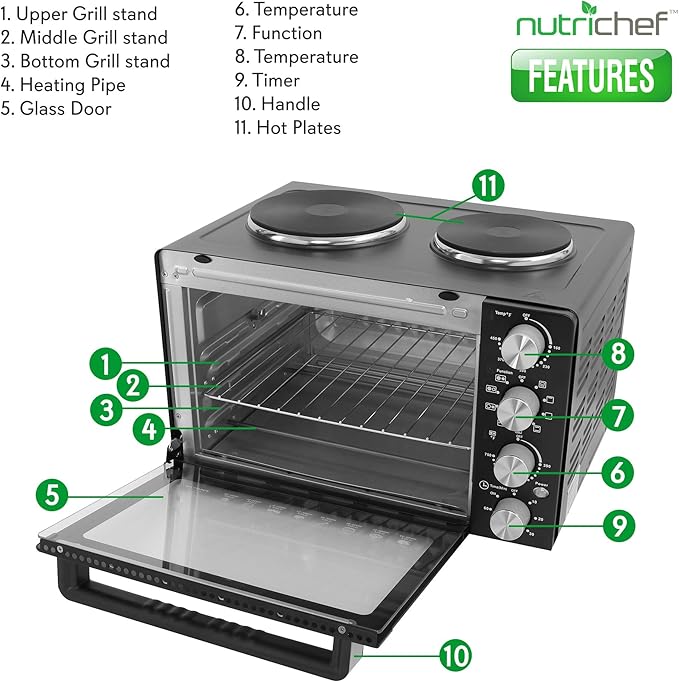 NutriChef Kitchen Convection Electric Countertop Rotisserie Toaster Oven Cooker with Food Warming Hot Plates 30+ Quart (AZPKRTO28)