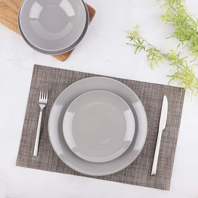 Amazon Basics 18-Piece Stoneware Dinnerware Set Service for 6 Microwave and Dishwasher Safe Plates and Bowls for Everyday Use Smokey Grey