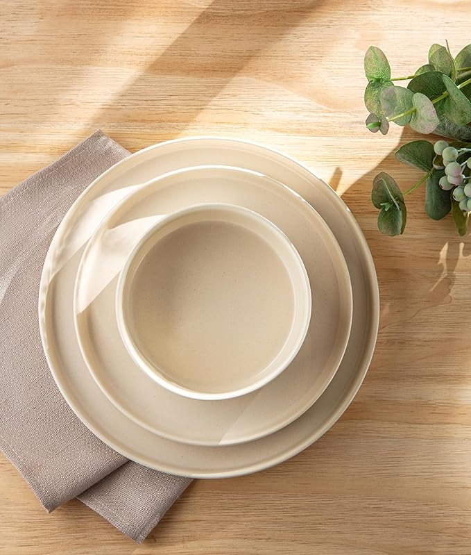 TheTerra Ceramic Dinnerware Sets for 4 12 Pieces Handmade Reactive Glaze Plates and Bowls Set Scratch Resistant Dish Set Oven &amp Microwave &amp Dishwasher Safe Ice Cream