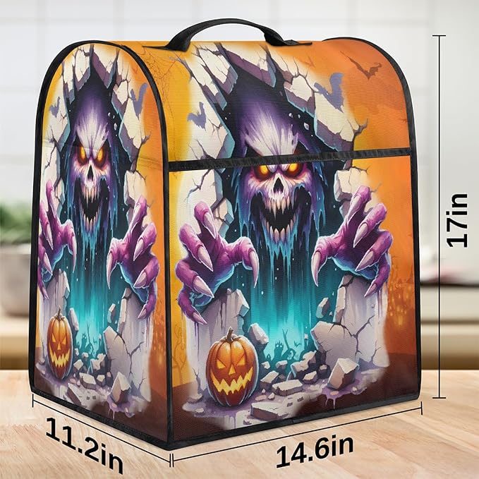 cfpolar Kitchen Aid Mixer Cover Compatible with 6-8 Quarts Halloween Grim Reaper Pumpkin Stand Mixer Cover Kitchen Aid Mixers Accessories Appliance Organizer Bag Dust Covers with Zipper Pocket