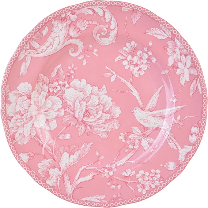 222 Fifth Adelaide Blush 12-Piece Pink Porcelain Dinnerware Set – Service for 4 Big Dinner Plates and Bowls Sets White with Pink Floral Pattern for Daily Entertainment Microwave &amp Dishwasher S