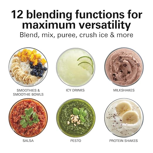 Hamilton Beach Power Elite Wave Action Blender For Smoothies 40 Oz Glass Jar 12 Functions Including Puree Crush Ice 700 Watts Grey (58153J)