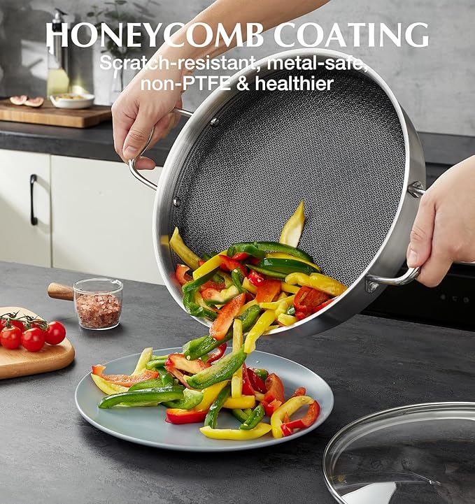 KOCH SYSTEME CS Triply Stainless Steel Cookware Set 10 Piece &amp Saute Pan 12 Inch Kitchen Cookware Set with Honeycomb Interior 18/10 Steel Induction Compatible