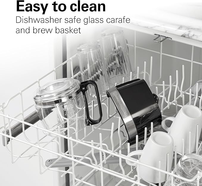Hamilton Beach 5 Cup Drip Coffee Maker with Easy FrontFill Basket Compact Design Works with Smart Plugs Glass Carafe Auto Pause and Pour Black &amp Stainless Steel (46112)