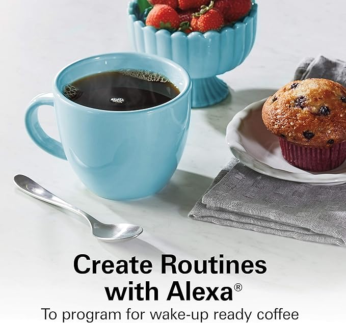 Hamilton Beach Works with Alexa Smart Coffee Maker Programmable 12 Cup Capacity Black and Stainless Steel (49350R)