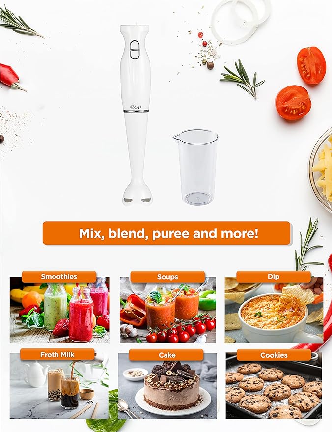 COMMERCIAL CHEF Immersion Blender Hand Blender with Stainless Steel Blades Immersion Blender with Quiet Motor Electric Mini Blender for Delicious Food