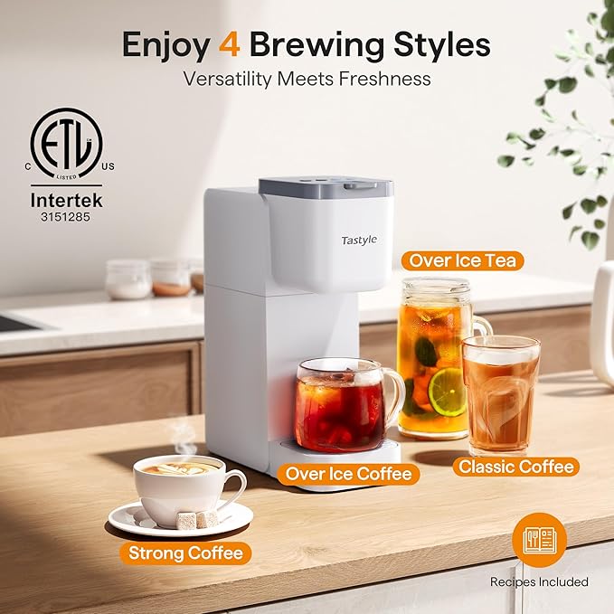 Single Serve Coffee Maker for K Cup Ground and Tea Hot and Iced Coffee Machines with Bold Setting 6 to 16 Oz Brew Sizes Compact for Small Spaces White (2.0 Version)