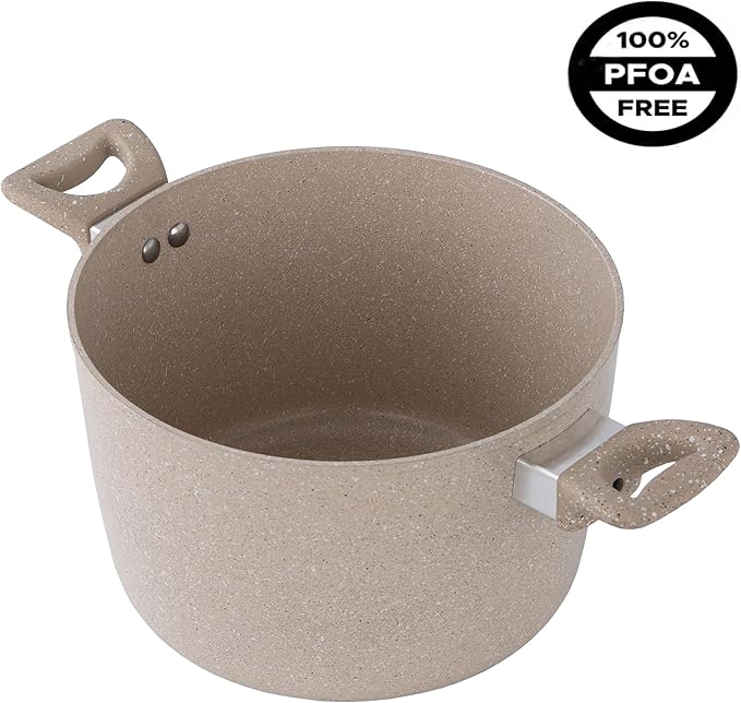 Lorren Home Trends 13-Piece Marble Coated Cookware Set Beige Non-Stick Pots and Pans with Glass Lids Includes 8-12 Inch Frypans Stock Pots Sauce Pot Casserole Pots