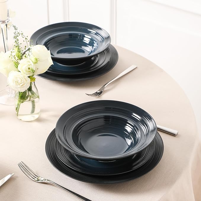 Earth &amp Clay Celeste 24-Piece Dinnerware Set Stoneware Plates and Bowls Set Includes Dinner and Salad Plates Cereal Bowls Dishwasher and Microwave Safe Dishes for 8 Blue
