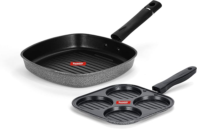 Sumeet NonStick Lacag Cookware Set (Grill Pan-22cm Dia + Mini Multi Snack Maker - 4 Cavity -19.5cm)