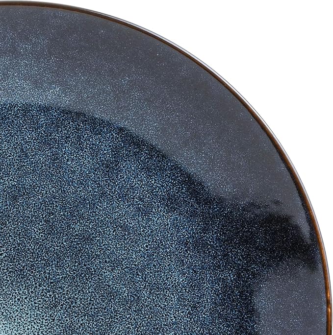 16-Piece Cobalt Blue Stoneware Dinnerware Set – Double Bowl Design with Reactive Glaze Dishwasher &amp Microwave Safe