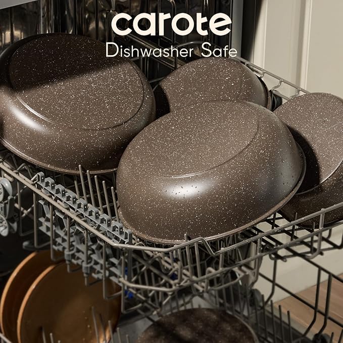 CAROTE 17PCS Pots and Pans Set Non Stick with Detachable Handle Nonstick Cookware Sets Cooking Kitchen Set Oven/Dishwasher Safe Induction Cookware Brown RV Kitchen Pot and Pan
