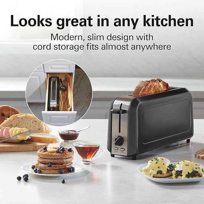 Hamilton Beach Extra Wide Long Slot 2 Slice Toaster Browning Control With 7 Shades Bagel Function Cancel Button &amp Auto Shutoff Modern Slim Design Fits Any Space Black (22989)