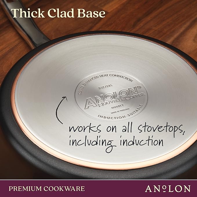 Anolon 83878 Nouvelle Copper Luxe Hard Anodized Nonstick Dutch Oven/Stockpot/Saucepan with Stainless Steel Lid/Induction Suitable/Dishwasher Safe - 4 Quart Onyx Black