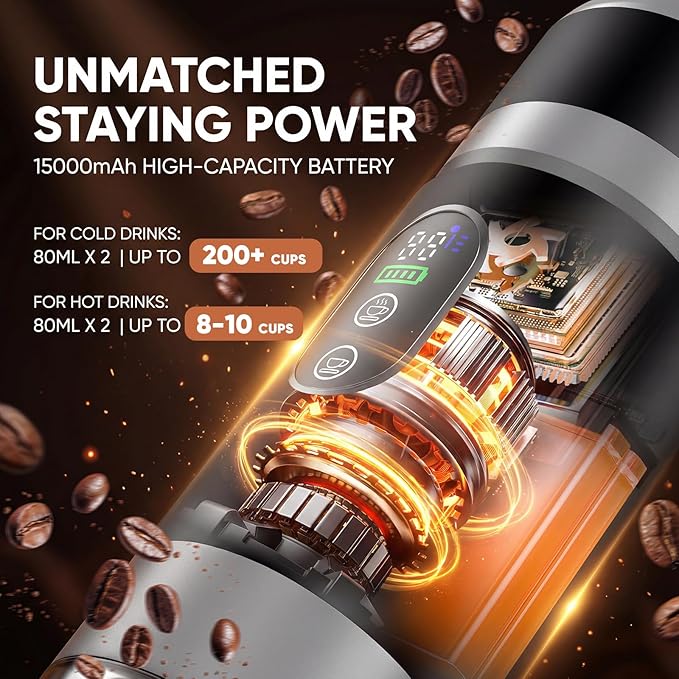 Portable Espresso Machine with Removable Battery 20-Bar Mini Travel Coffee Maker USB-C Self-Heating 3-in-1 for Ground Capsules &amp Pods (NS/DG) Car/Office/Home Use 6.8-oz Compact Espresso Make