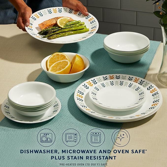 Corelle Vitrelle 18 Piece Glass Dinnerware Sets Service for 6 Triple Layer Chip &amp Crack Resistant Glass Plate and Bowl Sets Anders