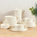 TheTerra Ceramic Dinnerware Sets for 8 24 Pieces Porcelain Lightweight Plates and Bowls Sets Scratch Resistant Dish Set Oven &amp Microwave &amp Dishwasher Safe Beige