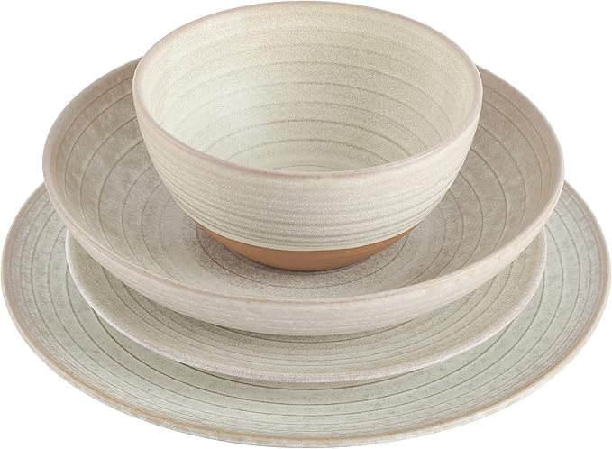 Gibson Elite 16 Piece Dreamweaver Double Bowl Terracotta Reactive Dinnerware Set - Sand Cream Service for 4 (16pcs)