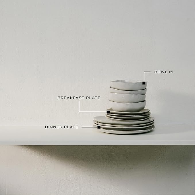 Serax 12-Piece Dinnerware Set for 4 | La Mère tableware by Marie Michielssen | 4 white Dinner Plates 4 Small Plates 4 Bowls | Stoneware Home Kitchen Essentials Sets | Dishware and Dishes
