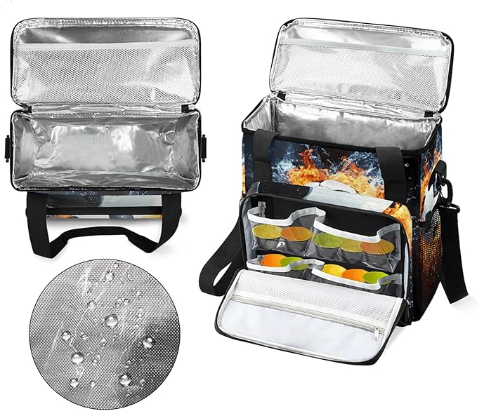 Fire Soccer Ball Coffee Maker Travel Bag Sports Football Insulated Grocery Bag Travel Picnic Leakproof Cooler Bags With Shoulder Strap