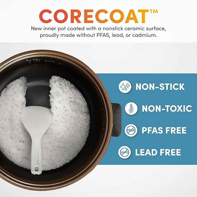 AROMA® 6-Cup (Uncooked)/ 12-Cup (Cooked) Slow Cook Rice Cooker and Brown Rice Cooker with Lift-Out Pot Handles and Silicone Storage Lid PFAS-Free Ceramic Coating