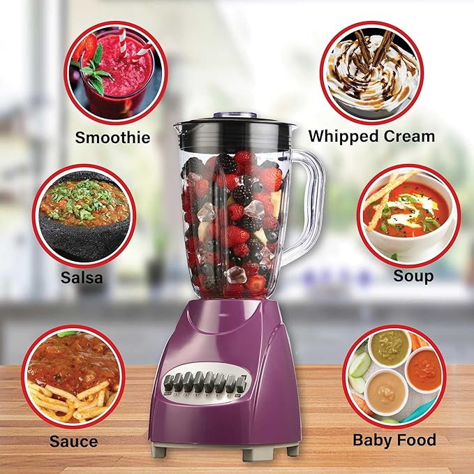 12-Speed Countertop Blender with Pulse Function – 50oz BPA-Free Jar Stainless Steel Blades Ice Crusher &amp Smoothie Maker 350W Kitchen Blender (Purple)
