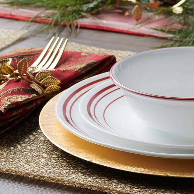 Corelle Logan 12 Piece Dinnerware Set Service for 4 Triple Layer Chip &amp Crack Resistant Glass Plate and Bowl Sets