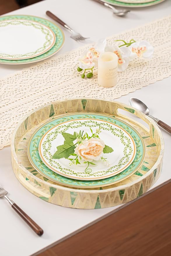 High Bone China Dinnerware Set 12-Piece Artistic Green Plates and Bowls Lightweight &amp Chip Resistant Ceramic Service for 4 Dishwasher Safe Elegant Kitchen Dining