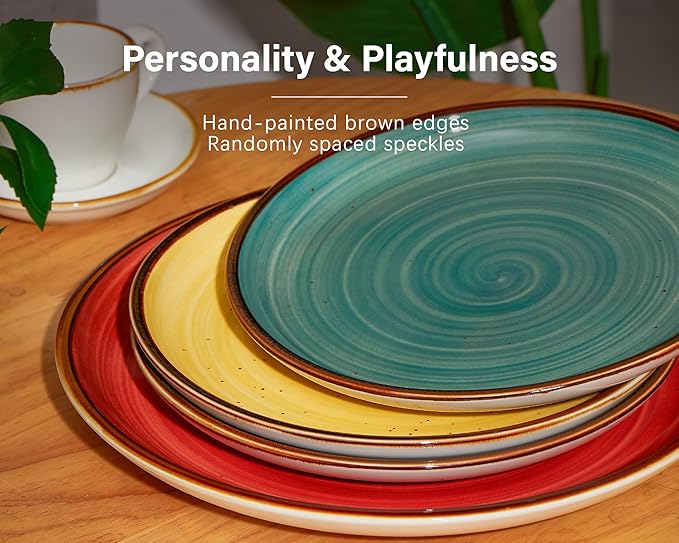 ONEMORE Plates and Bowls Set 12 PcsStoneware Dinnerware Sets for 4 MicrowavableOven &amp Dishwasher Safe PorcelainScratch Resistant Dishes Set