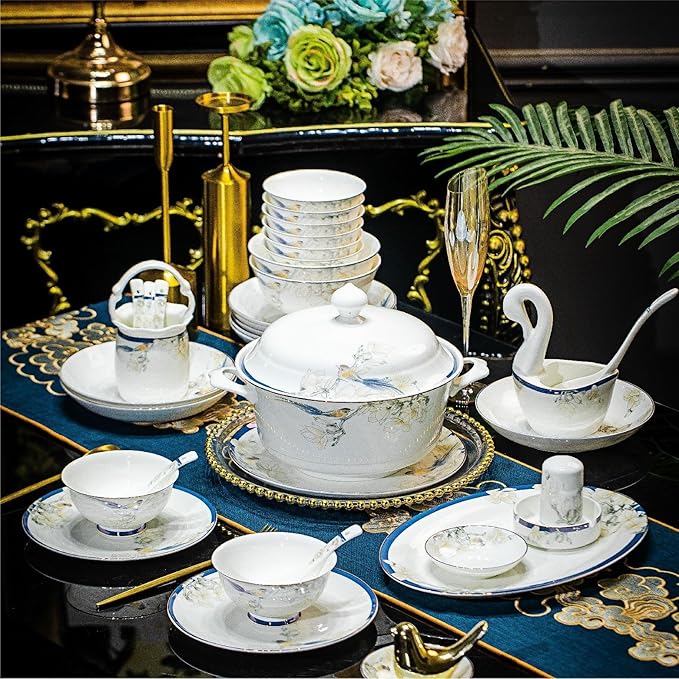 60Pcs Dinnerware Sets European Style Simple Design Bone Bowls Plates Complete Ceramic Tableware Set for Home Kitchen Gift