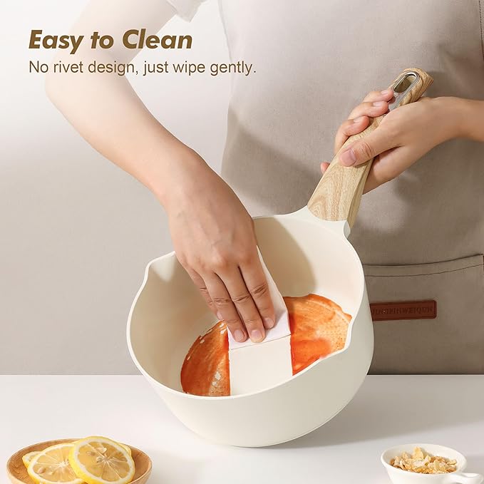 SENSARTE 2.0 &amp 3.0 Quart Ceramic Sauce Pan Sets with Lid Cooking Pots Set Nonstick Saucepan Set with Pour Spout Small Kitchen Pot Non toxic Saucepot Induction Comptable PFOA PTFE PFAS Free