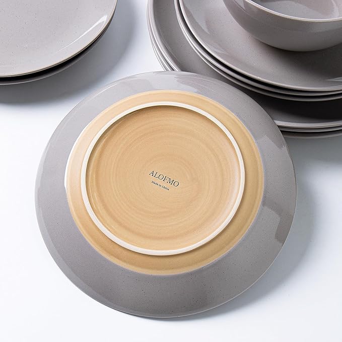 Dinnerware Sets for 4 12 Pieces Stoneware Plates and Bowls Sets Dishwasher&ampMicrowave SafeModern Minimalist Tableware for Everyday Use Grey