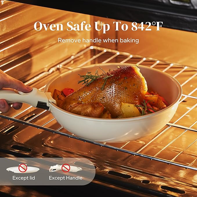 Redchef Ceramic Pots and Pans Set Non Stick Nonstick Kitchen Cookware Sets Non Toxic Pots and Pans Set Non Stick PFAS PFOA &amp PTFE Free Detachable Handle Pots and Pans 5 Piece RV Cookware