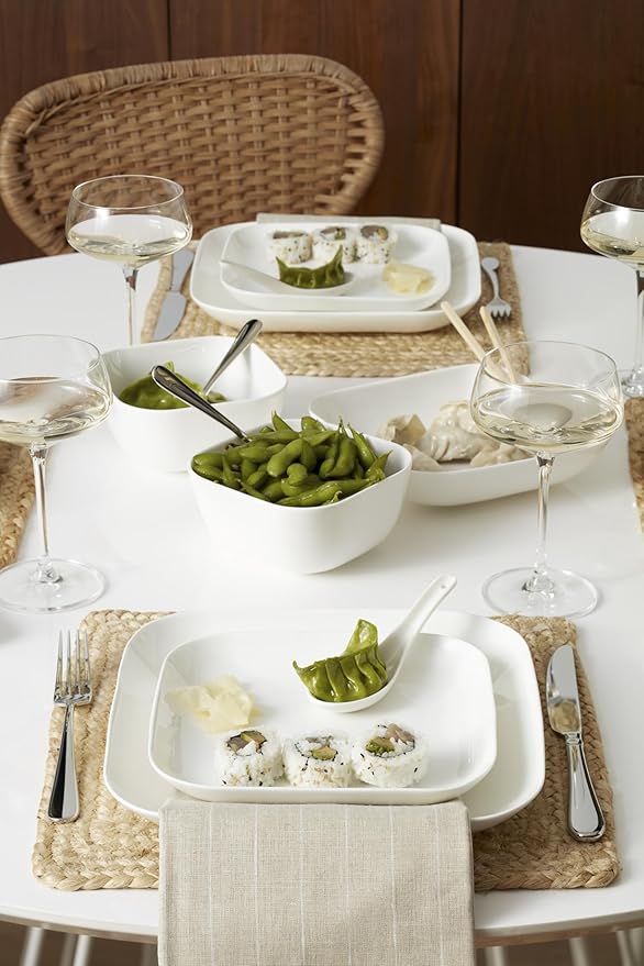 Lenox Dinnerware Set Studio 1414 Square 16-Piece Set Service For 4 Bone China Material Dishwasher &amp Microwave Safe Home And Kitchen Kitchen And Dining Plates And Bowls Sets (White 16 Piece
