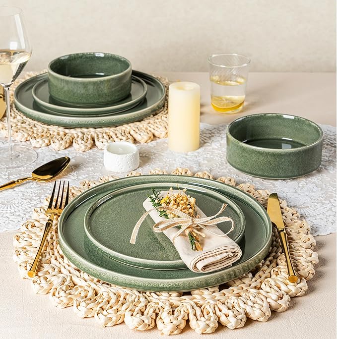 AmorArc Ceramic Dinnerware Sets Handmade Reactive Glaze Stoneware Plates and Bowls SetsHighly Chip and Crack Resistant | Dishwasher &amp Microwave Safe Dishes Set Service for 8 (24pc)