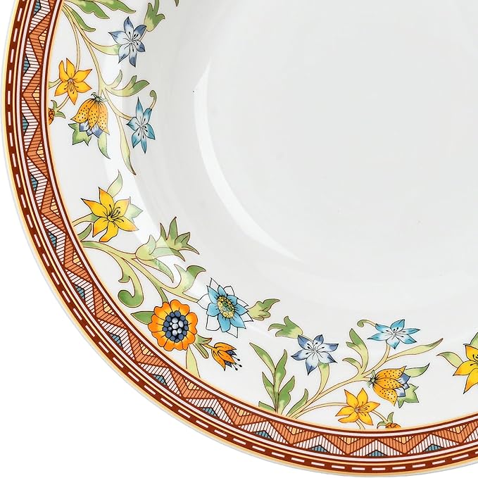 Bone China Deep Plate Set of 4 Dinner Plates Salad Plates Dinnerware Sets Serving Bowls Soup Bowls Tableware Set for Home and as a Gift (Wild Flowers)