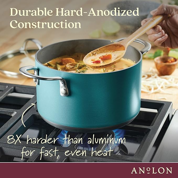 Anolon Achieve Hard Anodized Nonstick Saucepot with Lid 4 Quart Teal