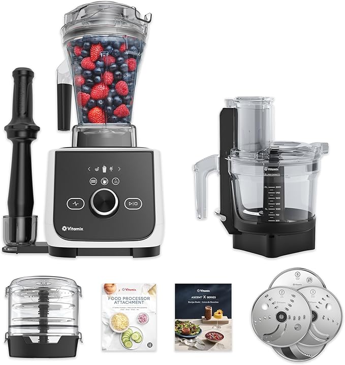 Vitamix Ascent X4 Gourmet SmartPrep Kitchen System Professional-Grade Blender Stainless-Steel Blades 12-Cup Food Processor Attachment with 4 Discs 48 Oz Blender Container White