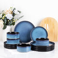 LERATIO Ceramic Dinnerware Sets for 4Round Reactive Glaze Ceramic Plates and Bowls SetHighly Chip and Crack Resistant | Dishwasher &amp Microwave Safe Dishes SetService for 4 (12pc)-Blue