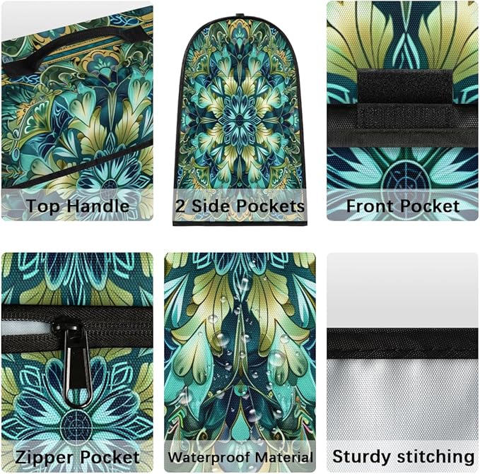 Kitchen Aid Mixer Cover Turquoise Mandala Flower Stand Mixer Cover Compatible with 6-8 Quarts Stand Mixers Dust Covers with Zipper Pocket Foldable Washable Kitchen Aid Organizer Bag