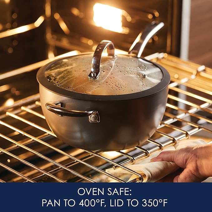 Rachael Ray Cook + Create Hard Anodized Nonstick Saucier Pan/Saucepan with Lid and Helper Handle 4.5 Quart - Black