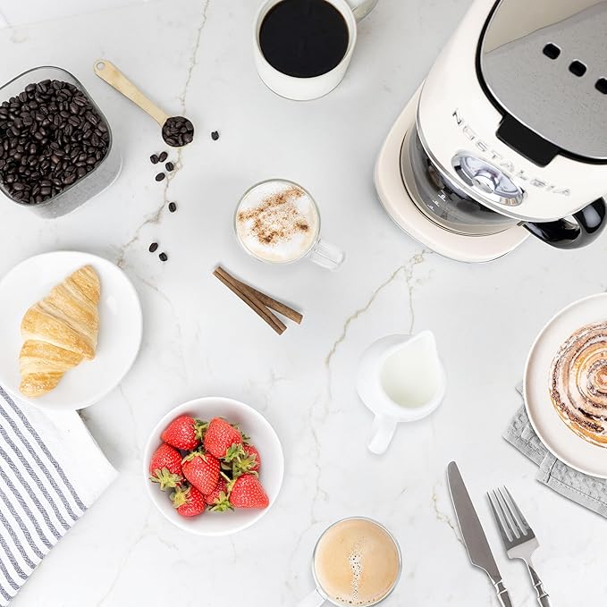 Nostalgia Classic Retro 10 Cup Coffee Maker - One-Touch Drip Brew Reusable Filter - Anti-Drip Auto Shutoff &amp Time Display - Dishwasher Safe 50 oz Carafe - Cream