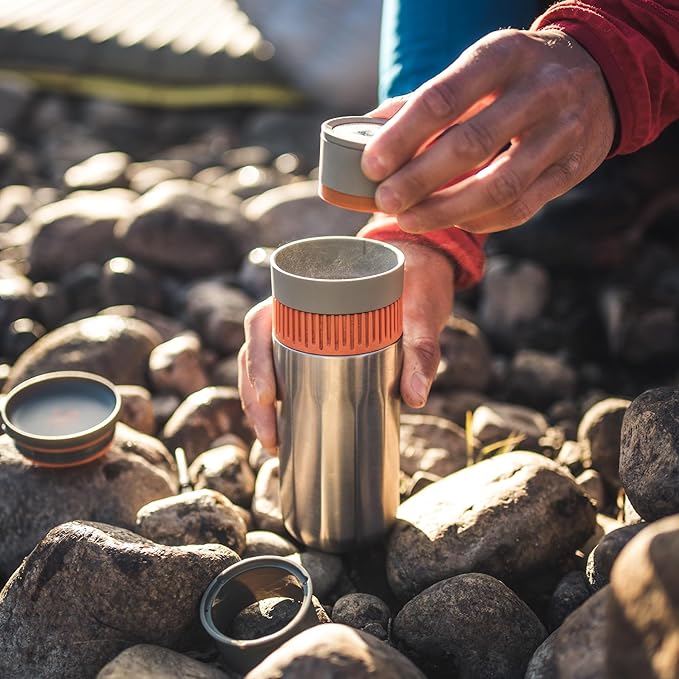 WACACO Pipamoka Portable Coffee Maker Coffee brewer All-in-one Vacuum PressuredInsulated Travel Mug Hand Powered and Filter Pressure Brewer Stainless Steel Thermo Cup 10 fl oz