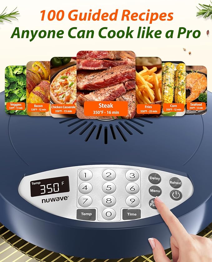 Nuwave Oven Pro Plus Air Fryer Infra-Red Countertop 2025 Advanced Convection No Defrosting or Preheating Cook Fresh or Frozen Durable Power Dome 100 Presets &amp 50 Memory PFAS Free Dark Blue