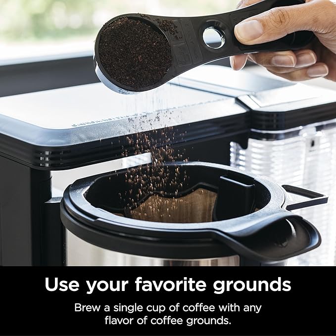 Ninja Specialty Coffee Maker Hot &amp Iced Coffee 6 Brew Styles 8 Sizes Small Cup to Travel Mug 10-Cup Carafe Fold-Away Frother Permanent Filter Removable Reservoir Black CM401