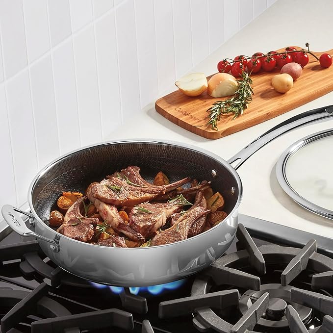 Cuisinart FusionPlus Hybrid Nonstick Stainless Steel Cookware 5-Quart Sauté Pan with Cover and Helper PFAS-Free PURELYSEAR Ceramic Technology Scratch Proof Cool Grip Handles Dishwasher Safe