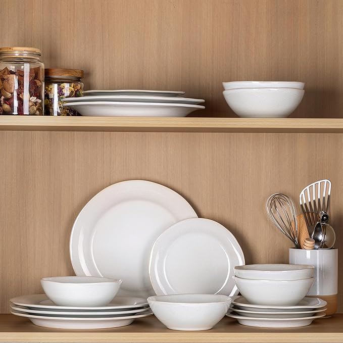 AmorArc Ceramic Dinnerware Sets Handmade Stoneware Reactive Glaze Plates and Bowls Set Scratch Resistant | Dishwasher &amp Microwave Safe Dishes Set Service for 4 (12pc)