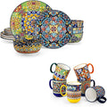 vancasso 12 Pieces Dinnerware Sets Plates and Bowls Set Porcelain Dishes Set for 4 and Boho Coffee Mugs Set of 6 14 oz Ceramic Mugs with Handle