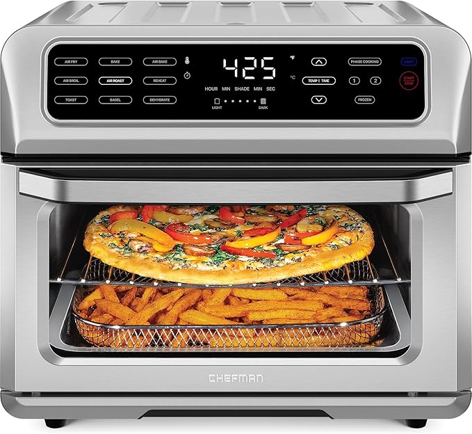 CHEFMAN Air Fryer Toaster Oven XL 20L Healthy Cooking &amp User Friendly Countertop Convection Bake &amp Broil 9 Cooking Functions Auto Shut-Off 60 Min Timer Nonstick Stainless Steel Shade Sel
